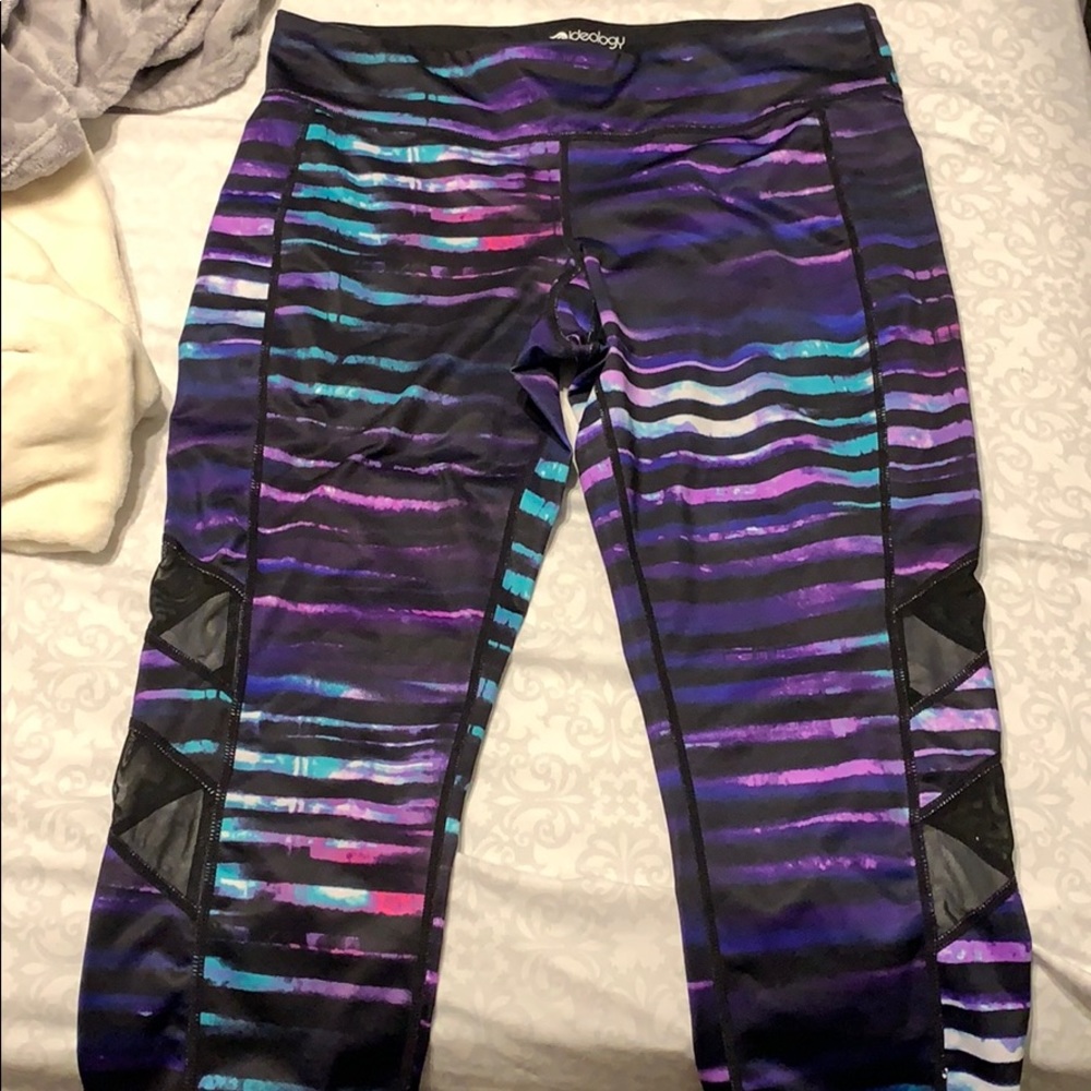 blue pink purple and black capri pants